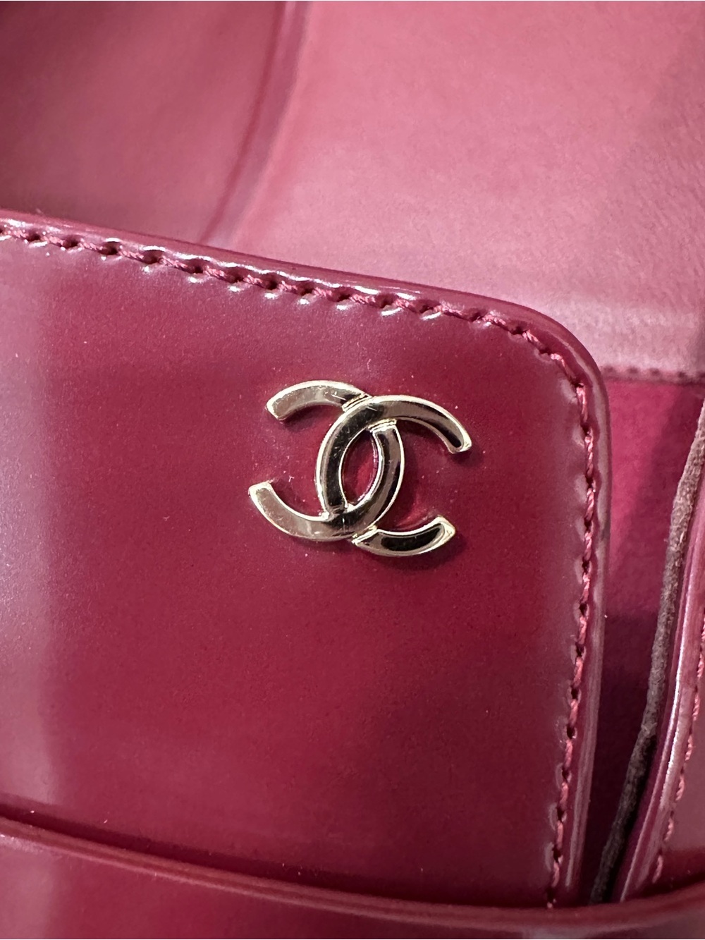 2026 CHANEL BURGUNDY LEATHER SLIDES MULES HALF LOAFER SHOES GOLD CC LOGO 41 - Picture 6 of 16